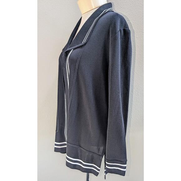 Womens Exclusively Misook Open Front Collar Knit Cardigan Jacket Black White XL - Picture 2 of 4